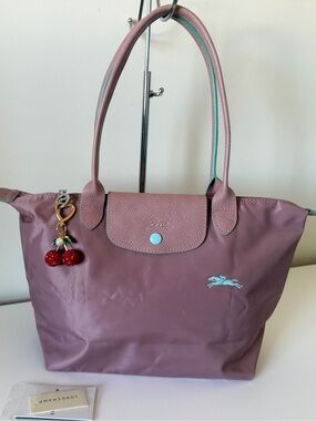 Longchamp small Tote in Dusty Rose with Turquoise Trim